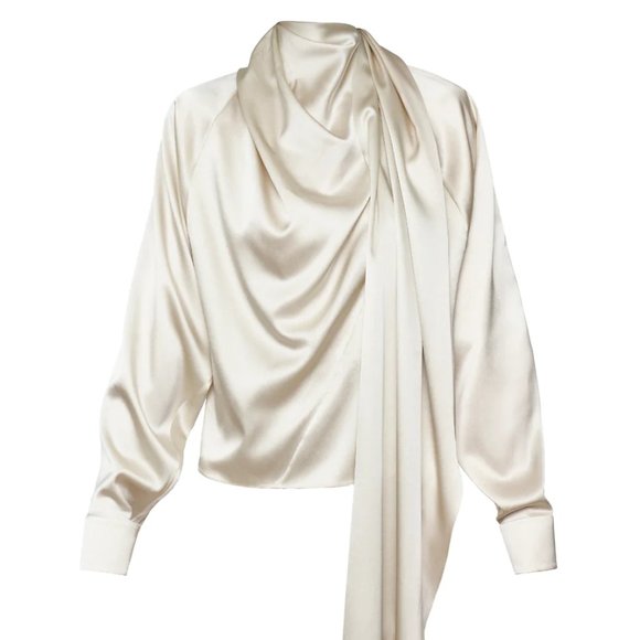 CREAM MATERIEL TBILISI LONG SCARF BLOUSE - Picture 1 of 4